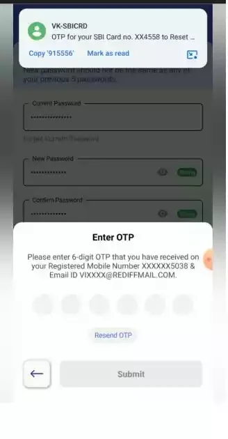 how to reset sbi credit card password