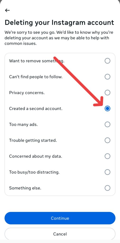 delete instagram account