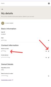 upstox me phone number change