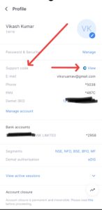 Support Code Zerodha App